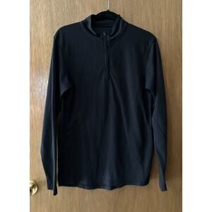 OMNI WOOL Mens Large 1/4 Zip Pullover Wool Blend Base Layer top BLACK Y22